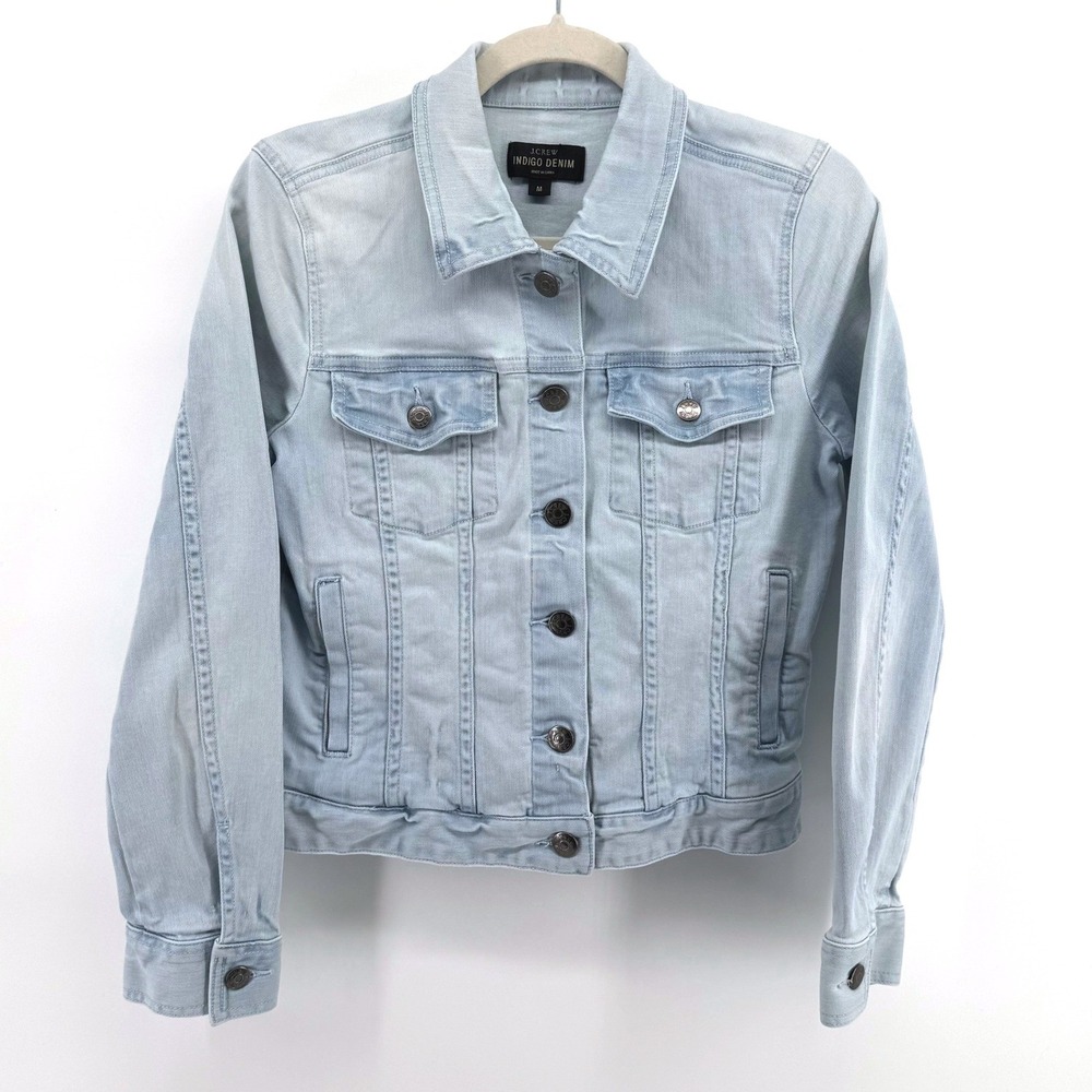 J. Crew Denim Jacket Women Medium Light Wash Stretch Trucker Blue Preppy Vintage